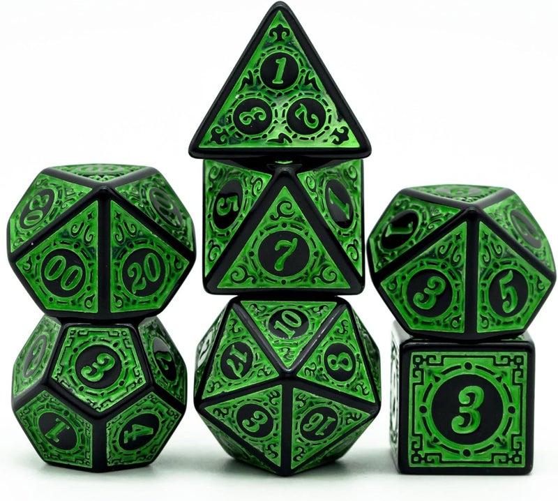 Poludie DND Dice Set -D&D Polyhedral Dice (7 Pcs) with Black Dice Bag for Dungeons and Dragons Role Playing Dice Games RPGs (Dice-Green with Black Edge) - Image 1